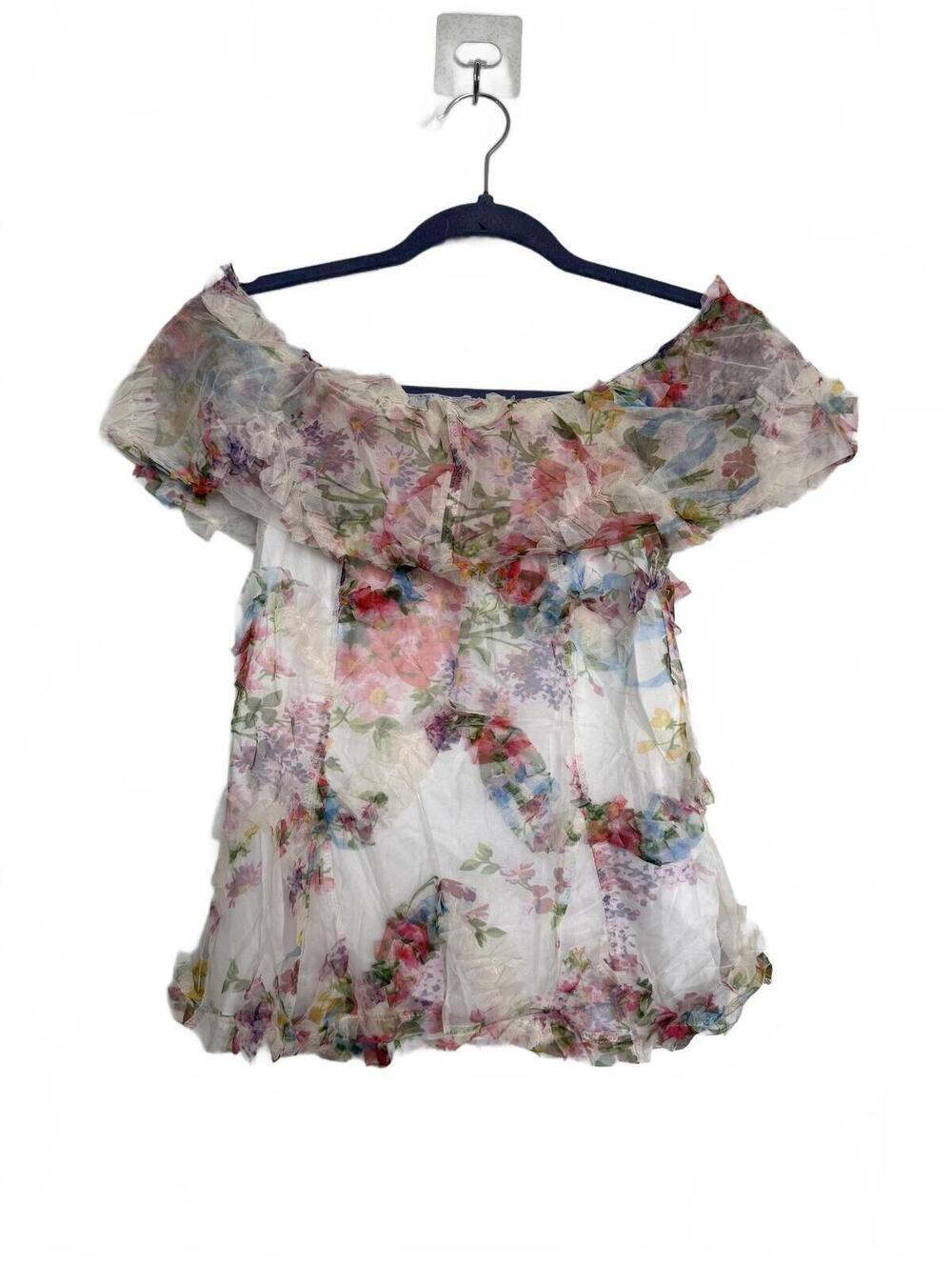 Floral Off-Shoulder Ruffle Sheer Top - Picture 3 of 4